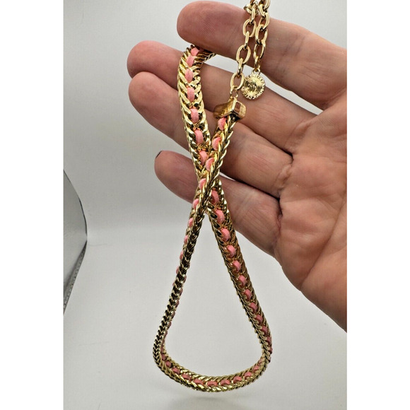 RJ Graziano Pink Gold Tone Necklace Braided Flat Soft Shiny Heavy Necklace 20" - Picture 3 of 5